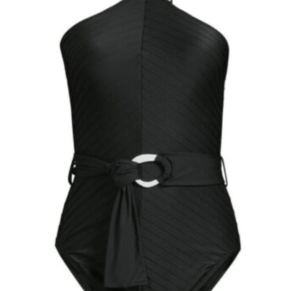 Time and Tru Womens Chevron Halter One Piece Swimsuit Color Black Size S (4-6) - Picture 3 of 4